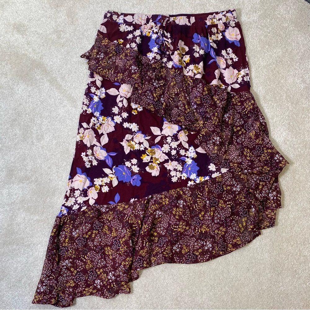Mossimo women's Floral Ruffled Asymmetrical Hem Skirt XL